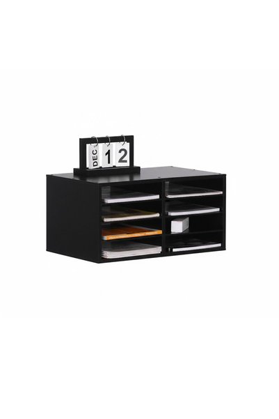 Relaxdays Document Organizer, Bamboo, 8 Compartments, Black, 25x49x31cm