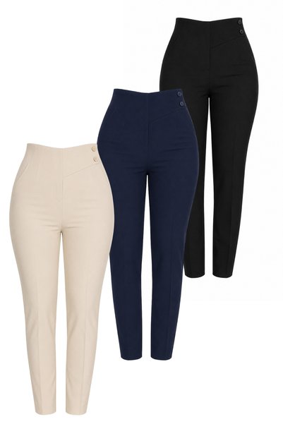 DI LORIA Set de 3 perechi de pantaloni lungi pentru femei, model „morcov” (ne...