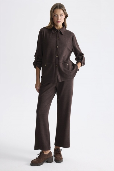 Ekol Women's Wide-Legged Pants with a Drawstring Waist, Brown