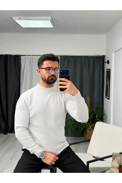 SEZBASE Pulover cu guler pescăresc, materiat cu striații verticale și mâneci ...