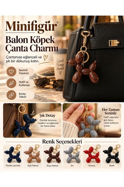 Balon Köpek Figürlü Çanta Charmı - 3D Baskı - Kırmızı