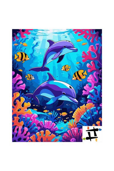 Painting-numbers Set pictura pe numere Armonia delfinilor 7391, panza pe rama...