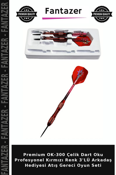 Fantazer Premium OK-300 Çelik Dart Oku Profesyonel Kırmızı Renk 3'LÜ Arkadaş Hediyesi Atış Gereci Oyun Seti