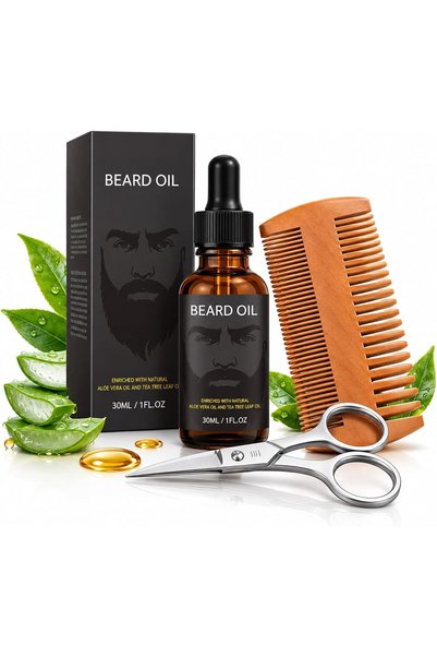 ALLESM 3-Piece Beard Grooming Kit for Men, 30ml Lightweight Beard Oil with Wo...