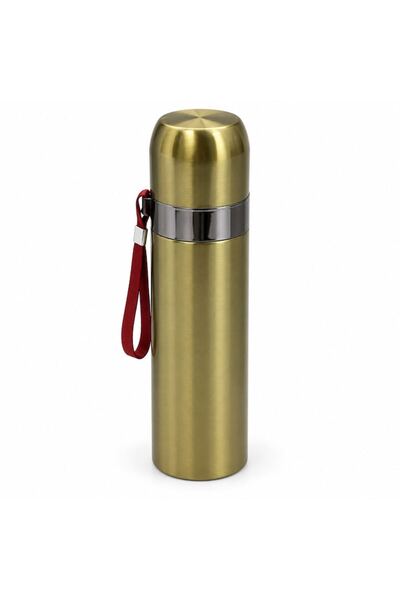 OEM Termos pentru băuturi, 500 ml, 23 cm, cu capac și curelușă, auriu