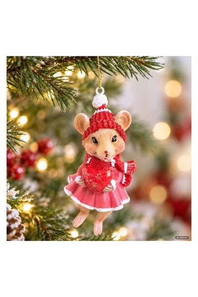 OEM Ornament de Crăciun în formă de șoricel roz cu inimă, 10 cm, decorațiune ...
