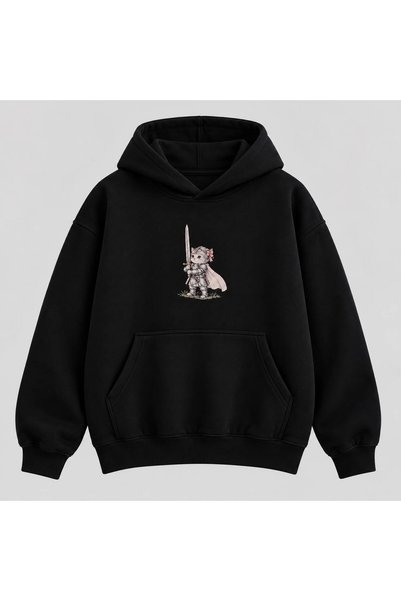 Elvino Oversized Unisex Hoodie with a Cute Knight Cat Print