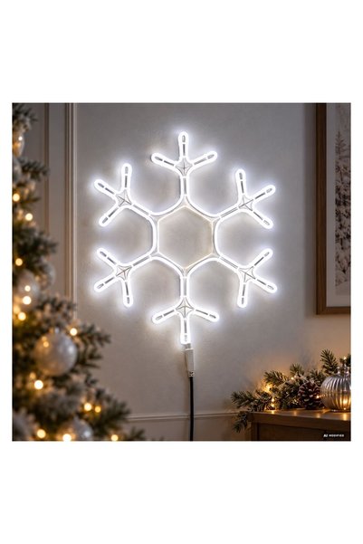 OEM Furtun luminos neon cu fulgi de zăpadă, alb rece, 3 m, pentru decor de Cr...