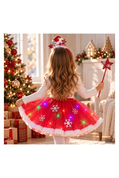OEM Set costum de Crăciun pentru fete cu fustă tutu roșie din tul, baghetă LE...