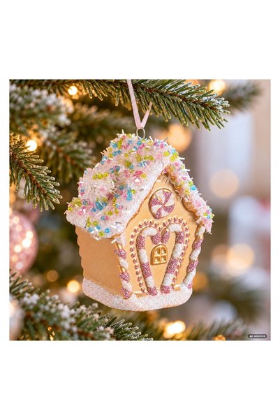 OEM Ornament Roz Casa Gingerbread 8,5 cm, pentru brad și decor de sărbători