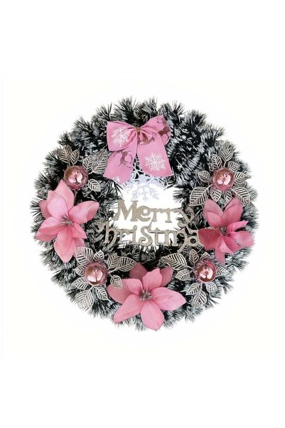 OEM Coroniță Decorativă de Crăciun 40 cm, cu Funda Globuri și Flori Roz