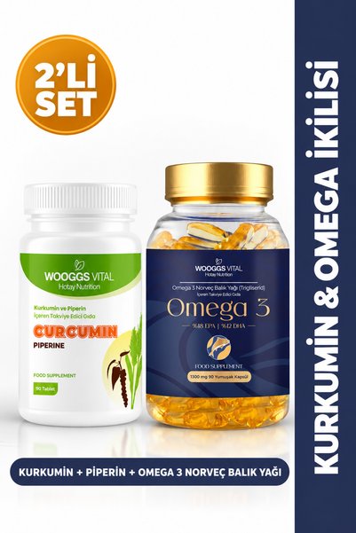 Hotay Nutrition Wooggs Vital Curcumin and Piperine 90 Tablets + Omega-3 Norwe...