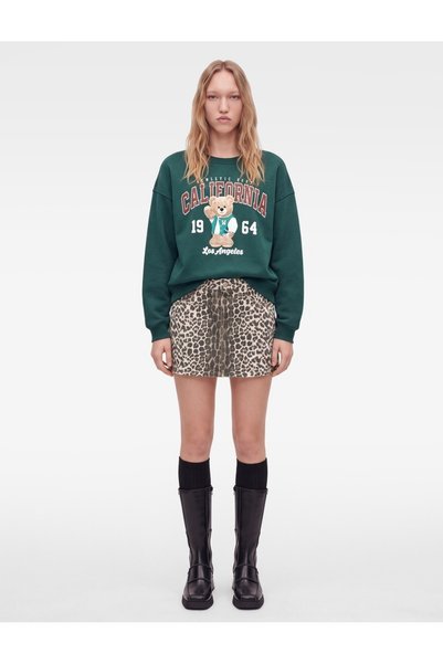 Koton Rahat Kalıp Şardonlu Bisiklet Yaka Uzun Kollu Ayıcık Baskılı Sweatshirt