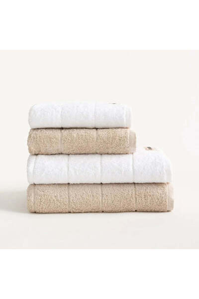 GAMUSI Set de 4 prosoape de baie din bumbac 100% alb-bej