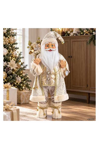 OEM Figurina Moș Crăciun cu Haina șampanie Felinar și Ceas 60 cm, pentru deco...