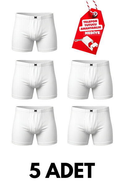 Tutku Set of 5 White, 100% Cotton Jersey, Relaxed-Fit Men's Boxer Briefs + Fr...