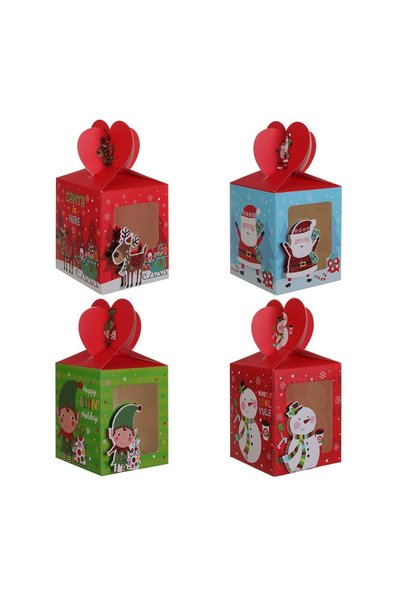 OEM Set 4 cutii roșii pentru dulciuri de Crăciun, fereastră și modele festive...