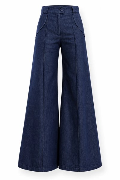 5in1Canpolat Navy Blue Stitched-Front Wide Leg Jeans 0058