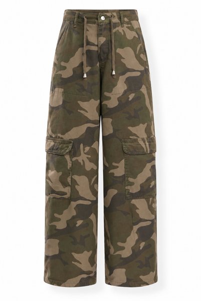 5in1Canpolat Khaki Camouflage Print Barrel Pants 1308