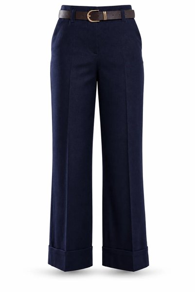 5in1Canpolat Navy Blue Belted Wide-Leg Pants 17877