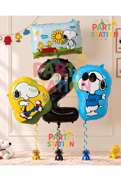 Parti Station Snopy Dog-Themed 2nd Birthday Balloon Set, 4-Piece Snopy Foil B...