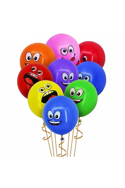 OEM Set 10 Baloane, Model Emoji, din Latex, 25 cm, Multicolor, decor pentru p...