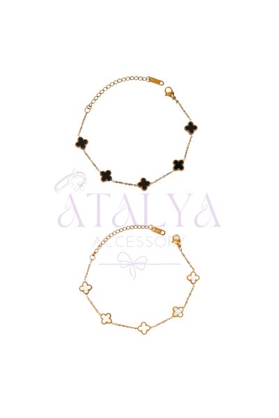 ATALYA ACCESSORY Lover's Set Mini Clover Model Set of 2 Anti-Tarnish Steel Br...
