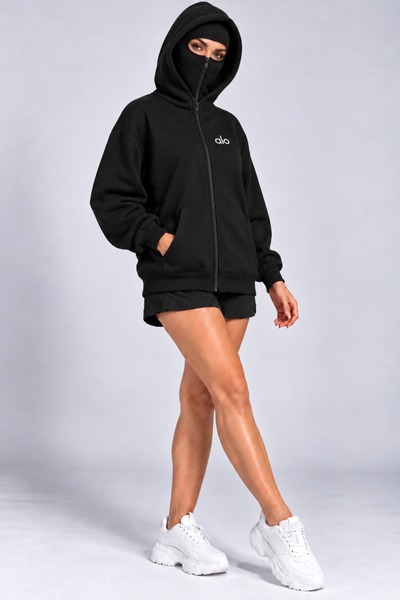 HAI COLLECTİON Black Oversized Zipper Cardigan, Unisex, 3-Ply Brushed Inside ...