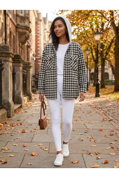 Polologin Butik Jachetă de femeie în stil „lemnari”, cu glugă gri și model în...