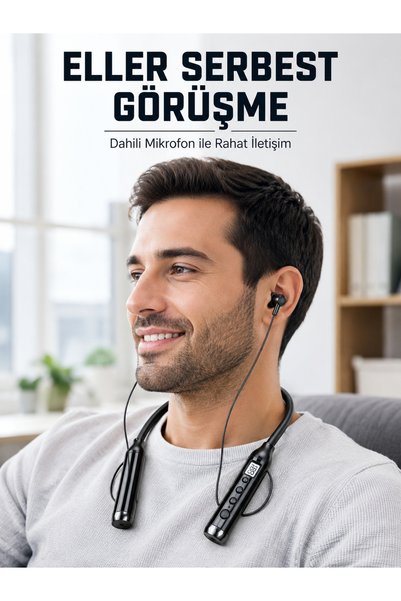 tecnocom 600 Saat Kullanım Süreli Boyun Tipi Bluetooth Kulaklık Mikrofonlu Dijital