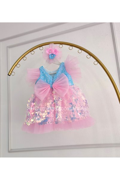 SHClothing accessories فستان حفلات أطفال بناتي مزين بالترتر، باللونين الأزرق ...