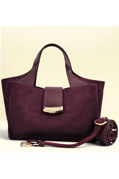 Evident Burgundy, Nubuck, With Lock Detail, Multi-Compartment, Crisscross Str...