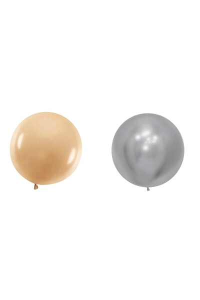 OEM Set 2 Baloane din Latex, Model Party Jumbo, 90 cm, auriu argintiu, 35 g
