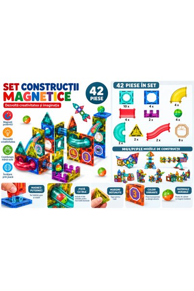 Generic Brand Set de Construcție Magnetic cu Bile și Tobogane, 42 Piese, Form...