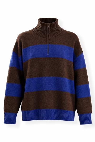5in1Canpolat Brown Zippered Mock Neck Sweater