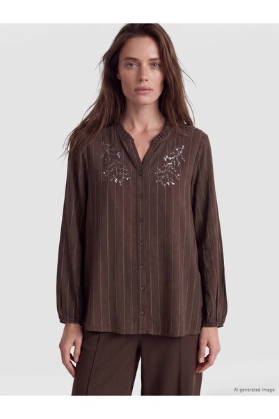 LC Waikiki Nevavm with a Difference Lcw Grace Brown Linen Blended Striped Sca...