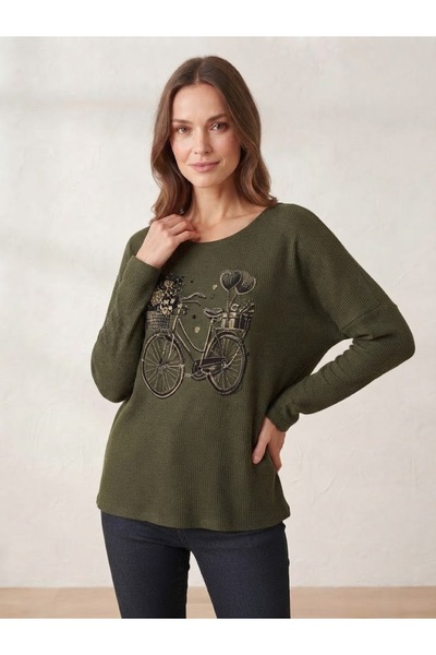 AYASOFYA OTANTIK Women's Italian Blouse with Stone Embellishments and Bicycle...