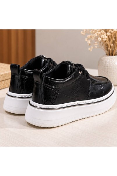 SCR Ayakkabı Women's Thick-Soled Winter Sneakers with Laces and Crocodile Print