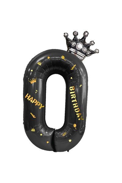 OEM Balon din folie metalizată în formă de cifră 0 și Coroana, cu mesaj Happy...