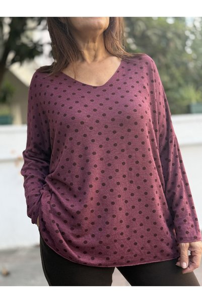 DenizEge Italian Angora Polka Dot Sweater, Plum