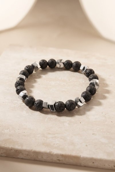 ÖZGÜR TAKI Lava and Hematite Natural Stone Bracelet