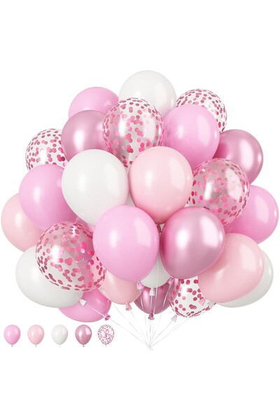 OEM Set 16 Baloane din Latex Metalizate, Model Party, 30 cm, alb, roz, roz Ch...