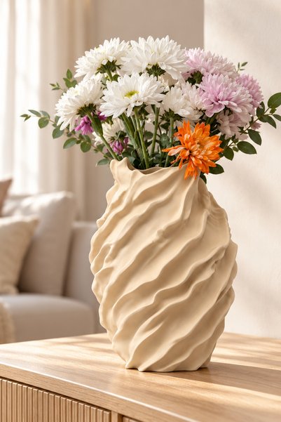 aslico Vază decorativă modernă cu design în formă de undă spirală – Formă cur...