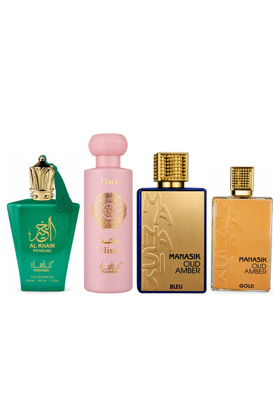 MANASIK Set 4 Manasik, Al Baraka Pistachio + Hissa Elara + Oud Amber Bleu + O...