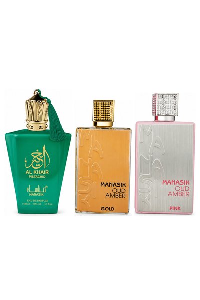 MANASIK Set 3 parfumuri Manasik, Al Baraka Pistachio + Oud Amber Gold + Oud A...
