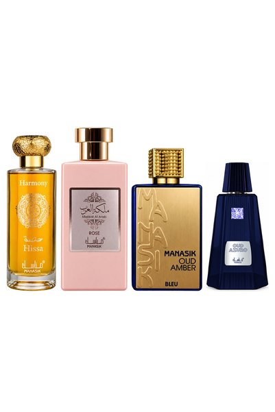 MANASIK Set 4 Manasik, Hissa Harmony + Malikat al Arab Rose + Oud Amber Bleu ...