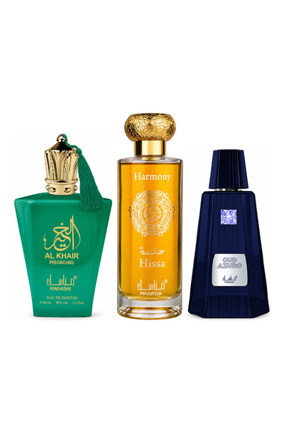 MANASIK Set 3 parfumuri Manasik, Al Baraka Pistachio + Hissa Harmony + Oud Az...