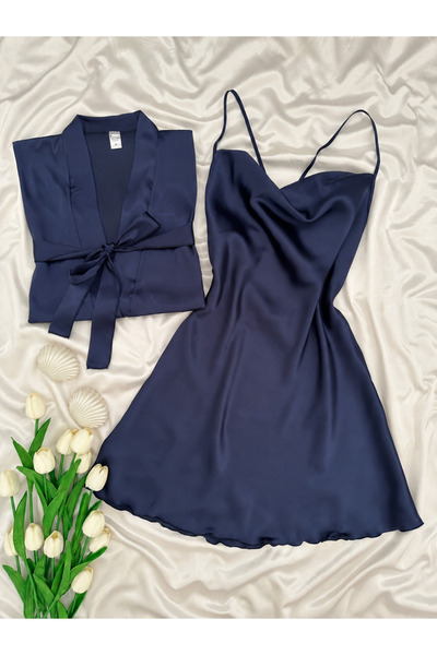 Lena Homewears Set de cămașă de noapte și halat de dimineață din satin, cu de...