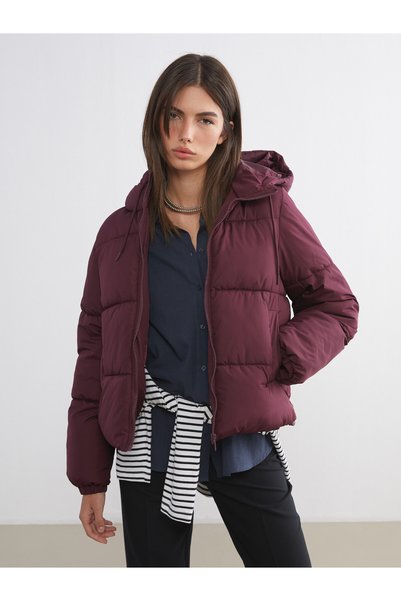 LC Waikiki Nevavm Lcw Vision Burgundy Plain Loose & Baggy Women's Puffer Coat