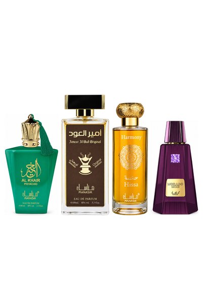 MANASIK Set 4 Manasik, Al Baraka Pistachio + Ameer al Oud Original + Hissa Ha...